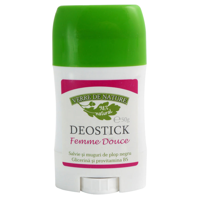 Deodorant stick Verre De Nature Femme Douce, 98% natural, cu salvie și muguri de plop negru