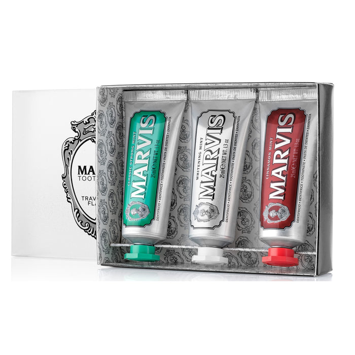 Set pastă de dinți, Marvis, Classic Strong Mint + Whitening Mint + Cinnamon Mint, 3 x 25 ml