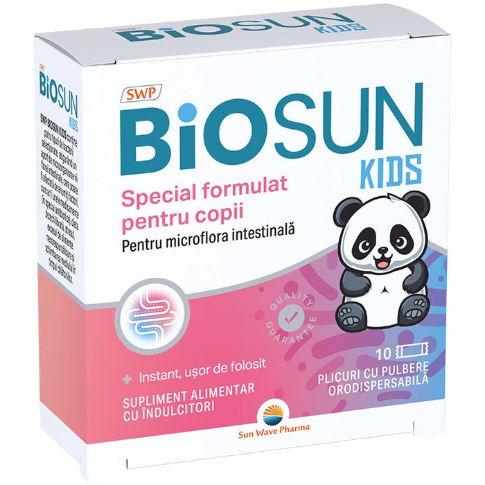 Supliment alimentar Sun Wave Pharma BioSun Kids, cu culturi probiotice, pentru copii, 10 plicuri
