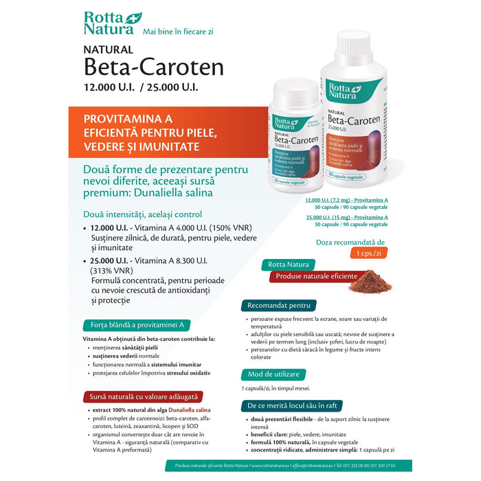 Supliment alimentar Rotta Natura Beta-Caroten Natural, 25.000 UI, 90 capsule vegetale