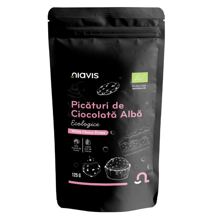 Picături de ciocolată albă Niavis, ecologice, 125 g