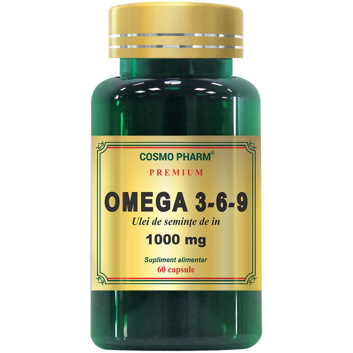 Supliment alimentar Premium Omega 3-6-9 cu ulei din semințe de in, 1000 mg, 60 capsule