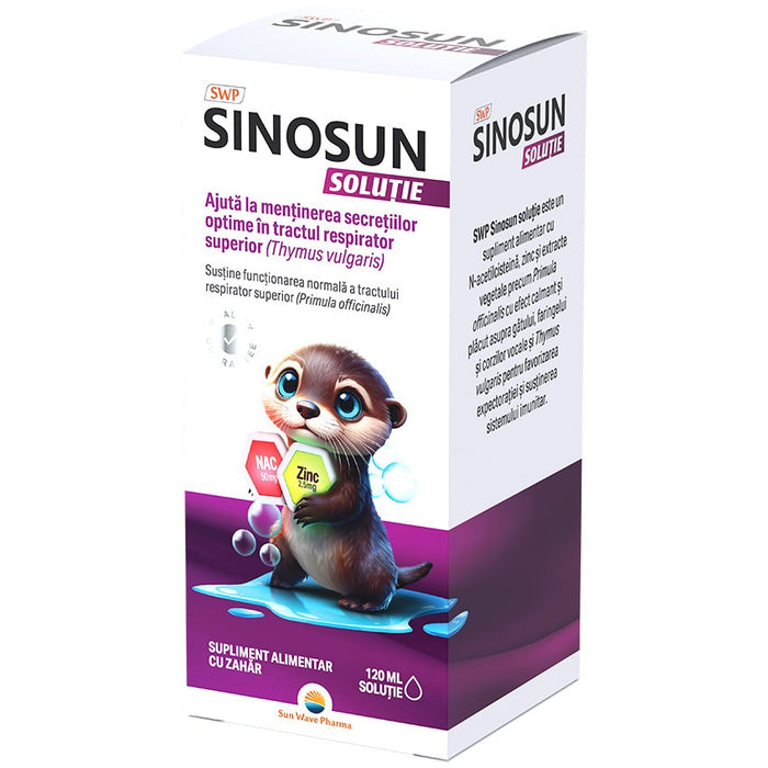 Supliment alimentar Sun Wave Pharma Sinosun, cu N-acetilcisteină și zinc, pentru copii, 120 ml