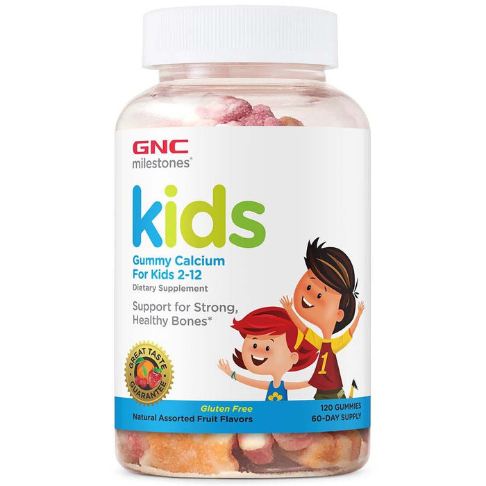 Supliment alimentar GNC Milestones Kids Calcium Gummy pentru copii 2–12 ani, aromă naturală de fructe, 120 jeleuri