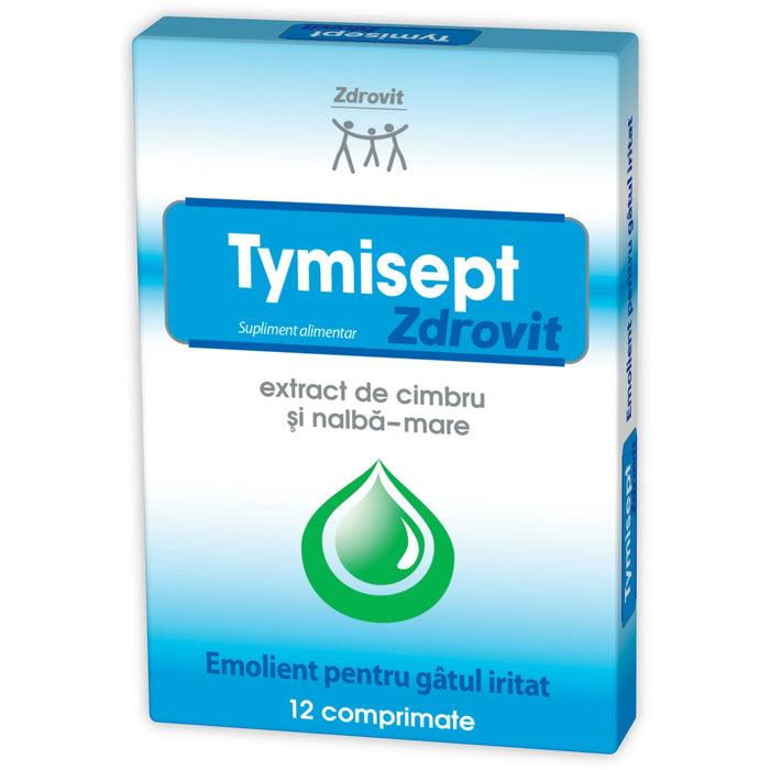 Supliment alimentar Zdrovit Tymisept, cu extract de cimbru și nalbă-mare, 12 comprimate de supt