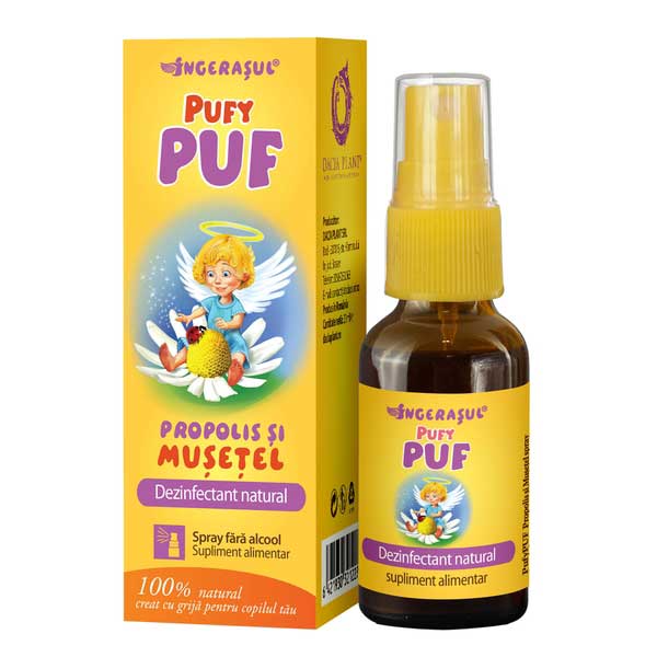 Supliment alimentar Dacia Plant Pufy Puf cu propolis și mușețel, fără alcool, spray, 20 ml