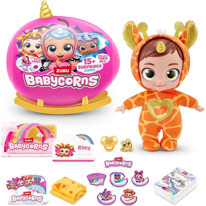 Păpușă Zuru Rainbocorns Babycorns, Riley girafă, 15+ surprize, 3+ ani