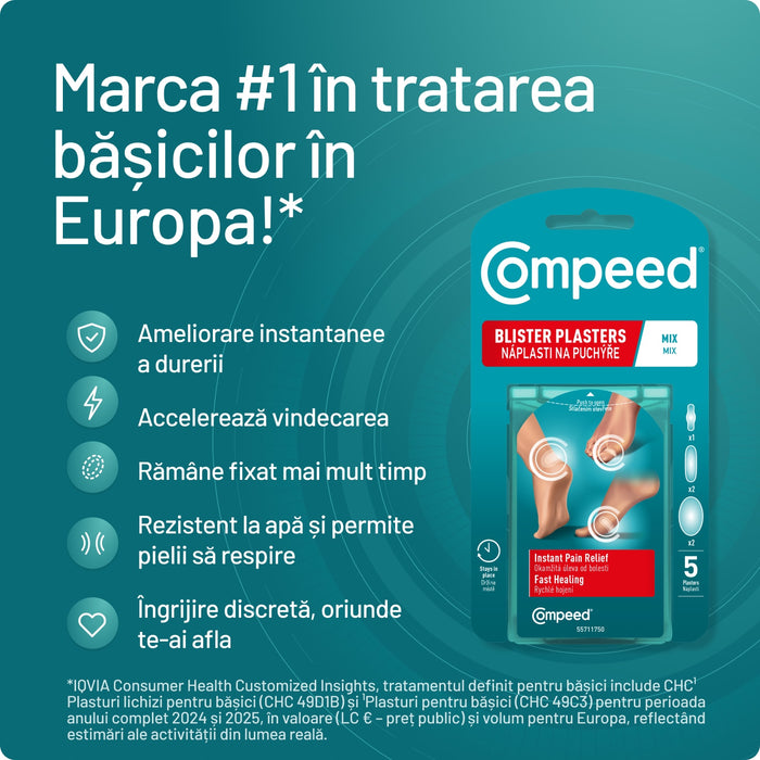Plasturi pentru bășici Compeed Mix, 3 formate, 5 bucăți