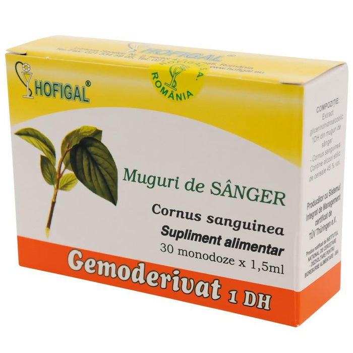 Supliment alimentar Hofigal Gemoderivat din muguri de sânger, 30 monodoze x 1,5 ml