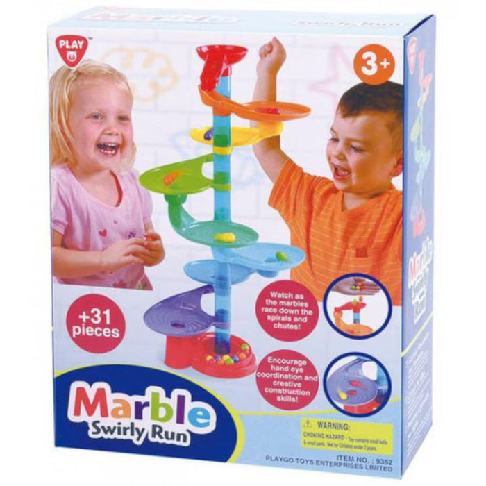 Pistă cu bile PlayGo Marble Swirly Run, 31+ piese, 3+ ani