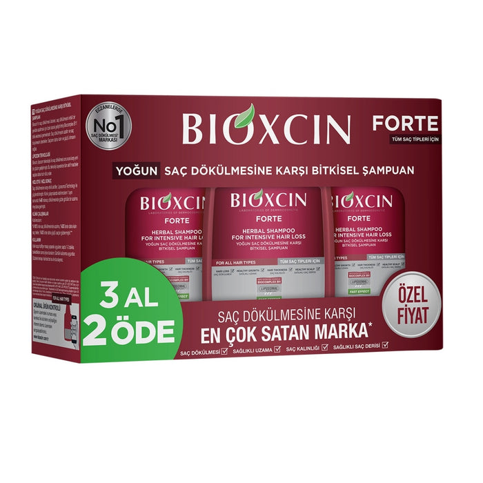 Șampon Bioxcin Forte, cu extracte vegetale, pentru păr subțire și degradat, 3 x 300 ml