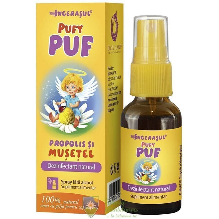 Supliment alimentar Dacia Plant Pufy Puf cu propolis și mușețel, fără alcool, spray, 20 ml