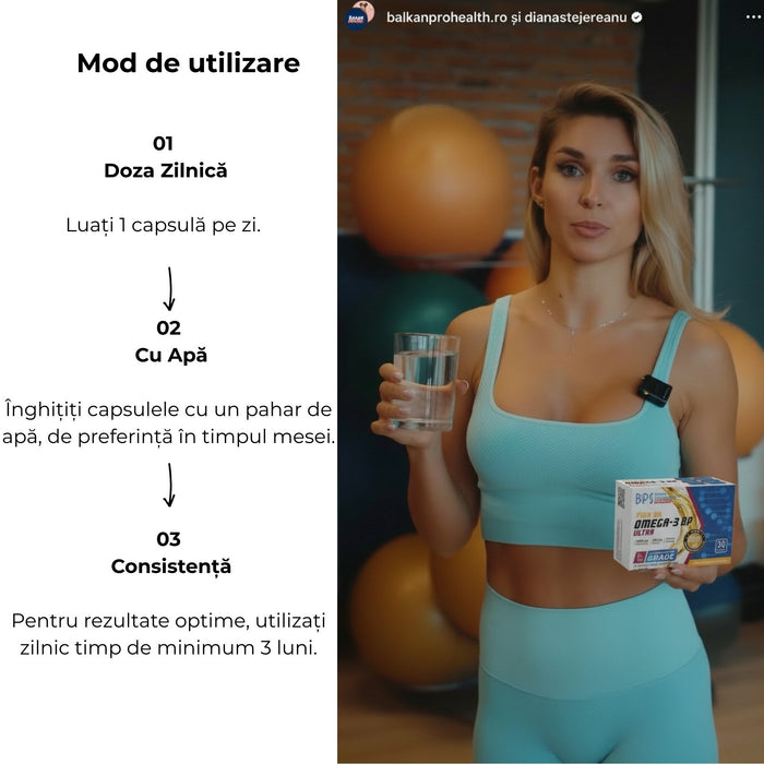 Supliment alimentar Balkan Pharmaceuticals Omega-3 BP Ultra, ulei de pește, 1300 mg, 30 capsule moi
