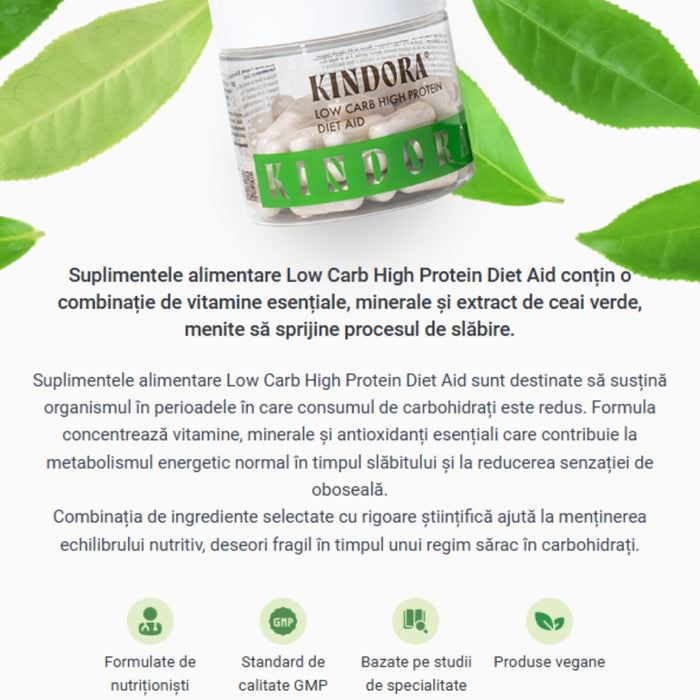 Supliment alimentar Kindora Low Carb High Protein Diet Aid, 60 capsule