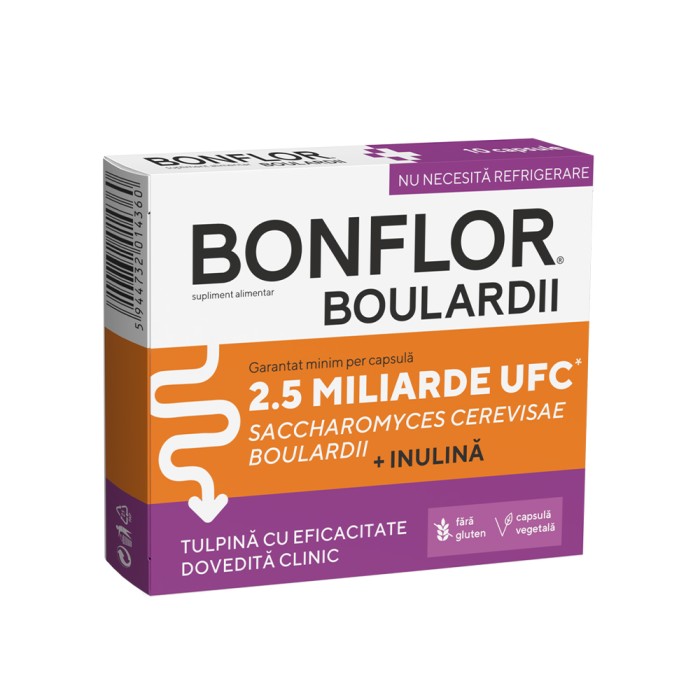 Supliment alimentar Fiterman Pharma Bonflor Boulardii, cu Saccharomyces boulardii și inulină, 10 capsule