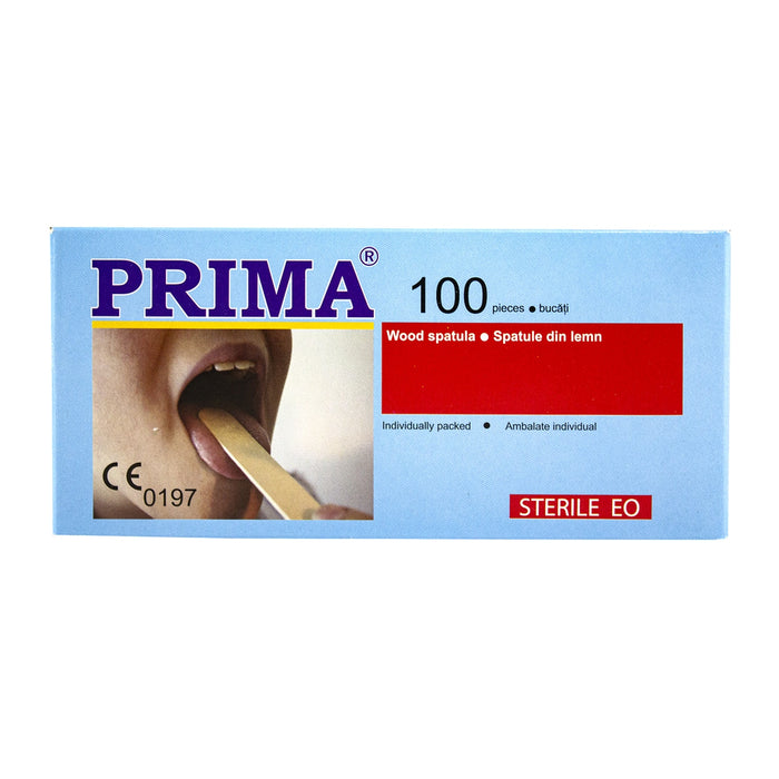 Apăsătoare de limbă sterile Prima, din lemn, ambalate individual, 100 bucăți