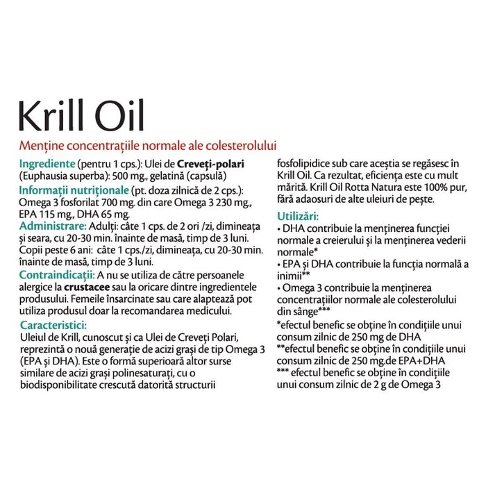 Supliment alimentar Rotta Natura Krill Oil, 500 mg, 30 capsule
