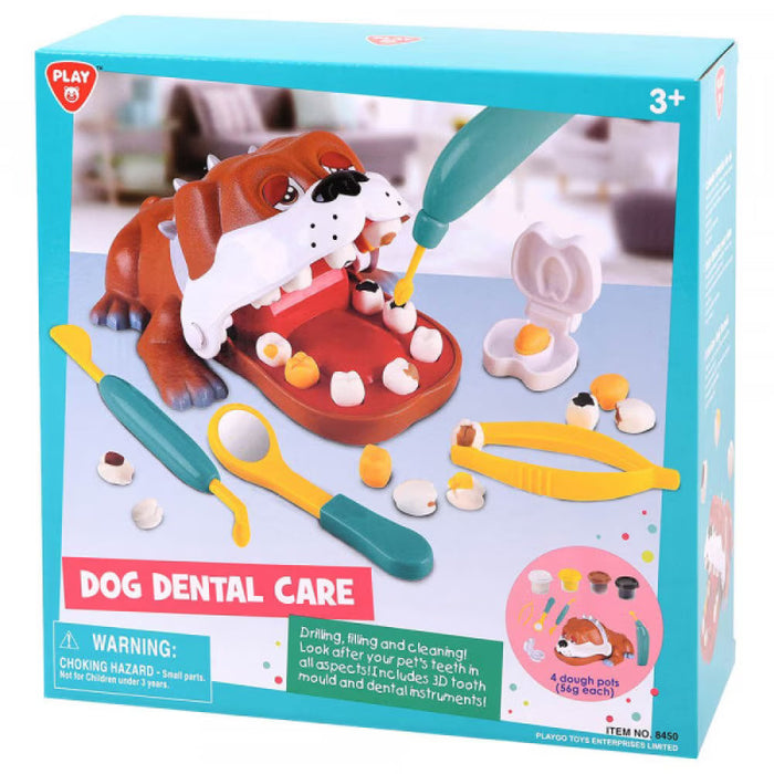 Set de joacă dentară PlayGo Dog Dental Care, 4 recipiente de aluat a câte 56 g, 3+ ani