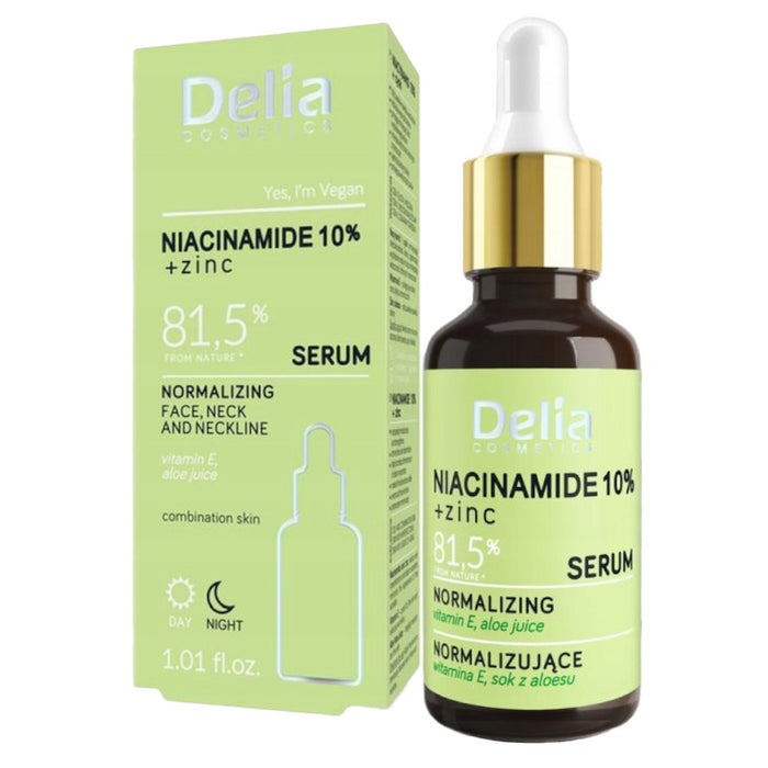 Ser pentru față și decolteu Delia, niacinamidă 10% și zinc, pentru zi și noapte, 30 ml