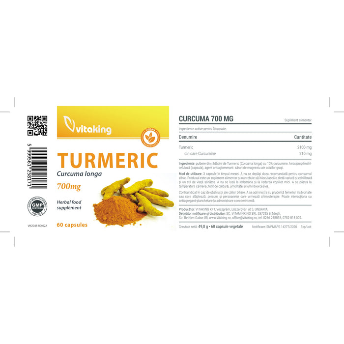 Supliment alimentar Vitaking Turmeric, 700 mg, 60 capsule vegetale