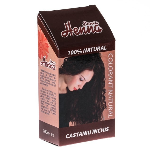 Vopsea de păr cu henna Henna Sonia, castaniu închis, pudră naturală, 100 g