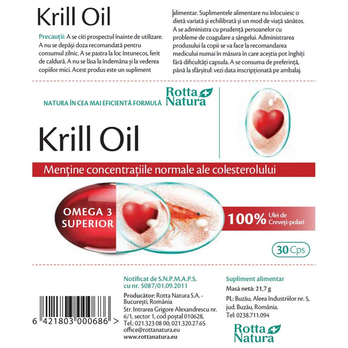 Supliment alimentar Rotta Natura Krill Oil, 500 mg, 30 capsule
