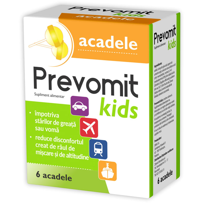 Supliment alimentar Zdrovit Prevomit Kids, cu aromă de lămâie, pentru copii de la 3 ani, 6 acadele