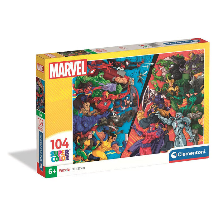 Puzzle Clementoni Marvel Heroes vs. Villains, 104 piese, 6+ ani, 38 x 27 cm