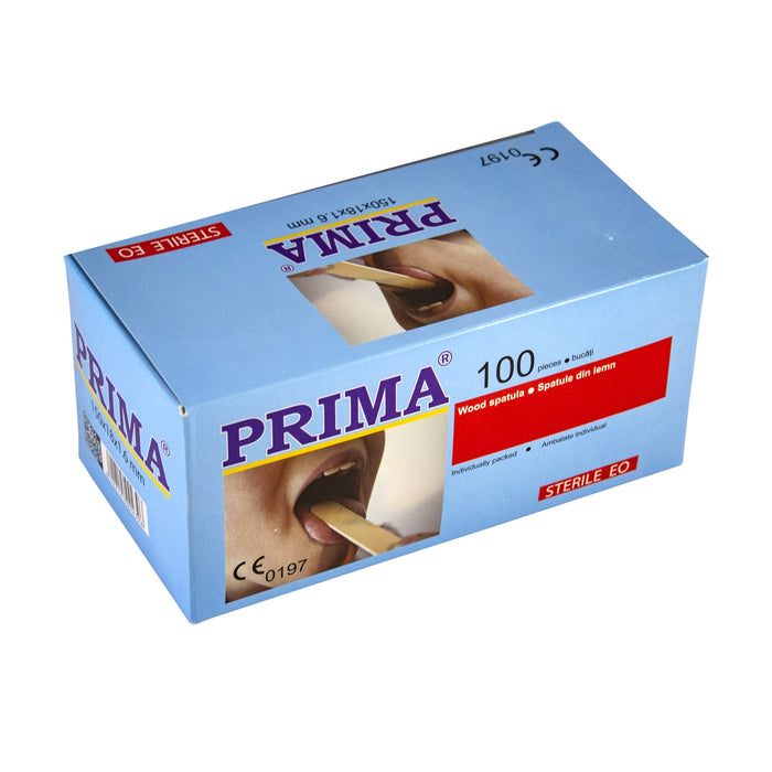 Apăsătoare de limbă sterile Prima, din lemn, ambalate individual, 100 bucăți