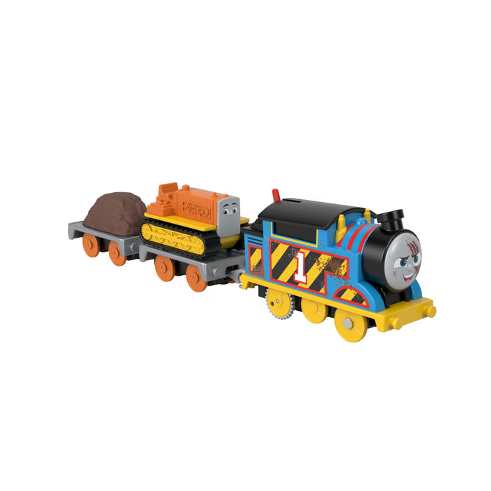 Locomotivă de jucărie Mattel Thomas TrackMaster, Construction Crew Thomas & Terence, 2 vagoane, 3+ ani