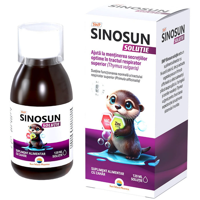 Supliment alimentar Sun Wave Pharma Sinosun, cu N-acetilcisteină și zinc, pentru copii, 120 ml