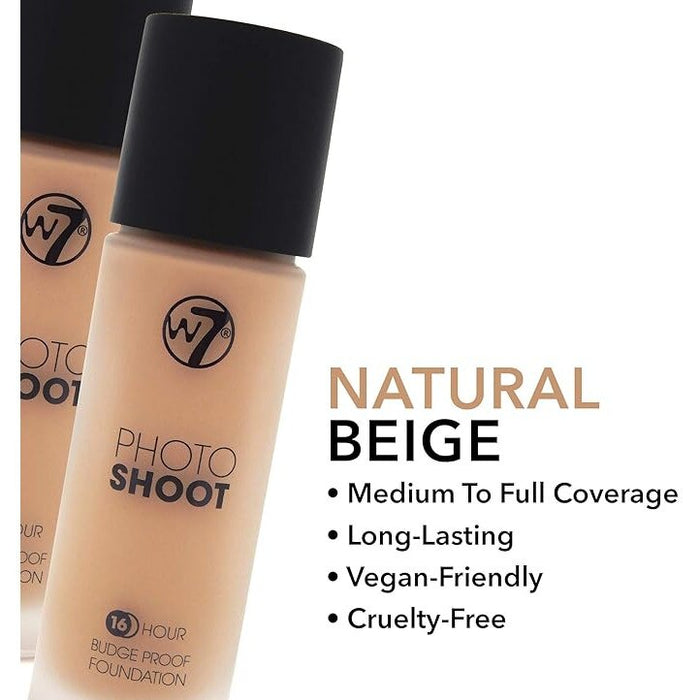 Fond de ten W7 Photo Shoot 16Hr Liquid Foundation, Natural Beige, 28 ml