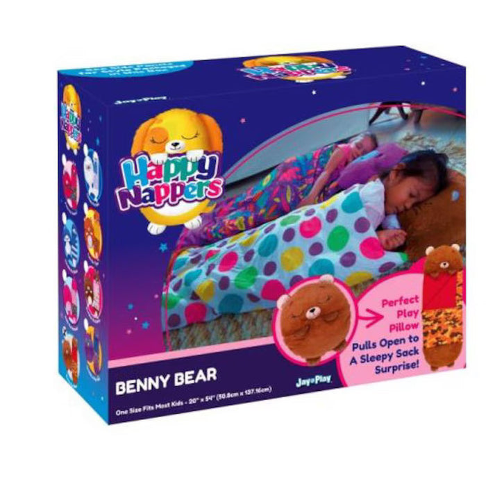 Jucărie pernă cu sac de dormit Unknown, Happy Nappers, Ursulețul Benny, 137 cm