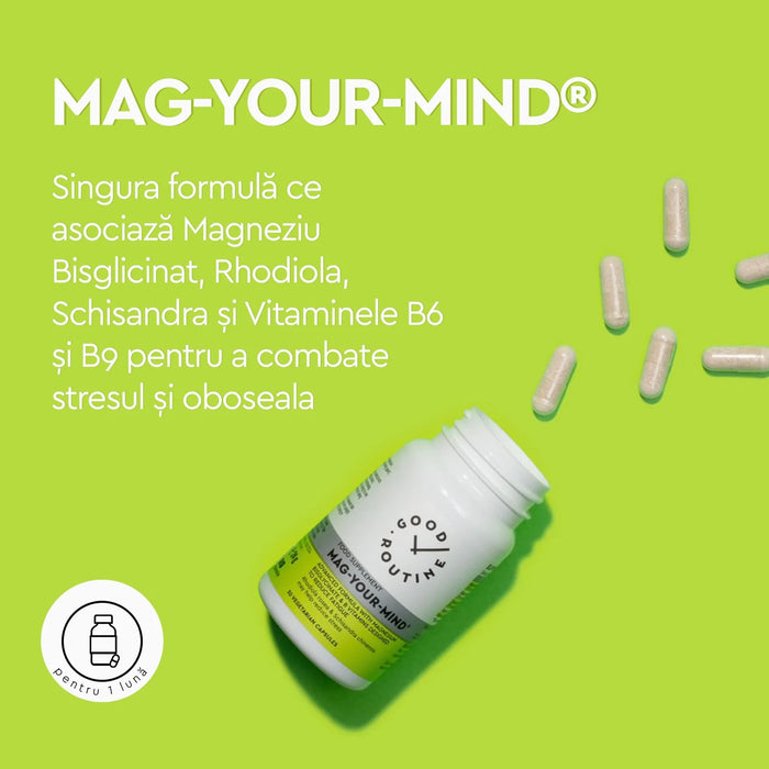 Supliment alimentar Good Routine Mag-Your-Mind cu magneziu bisglicinat, vitaminele B6 și B9, 30 capsule vegetale