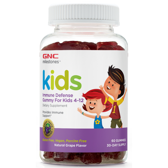 Supliment alimentar GNC Milestones Kids Immune Defense, aromă de struguri, pentru copii, 60 jeleuri