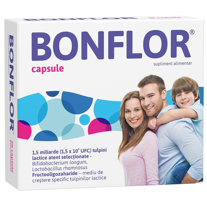 Supliment alimentar Fiterman Pharma Bonflor, cu bacterii lactice și fructooligozaharide, 20 capsule