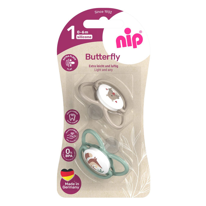 Suzetă Nip Butterfly, din silicon, anatomică, pentru 0–6 luni, 2 bucăți