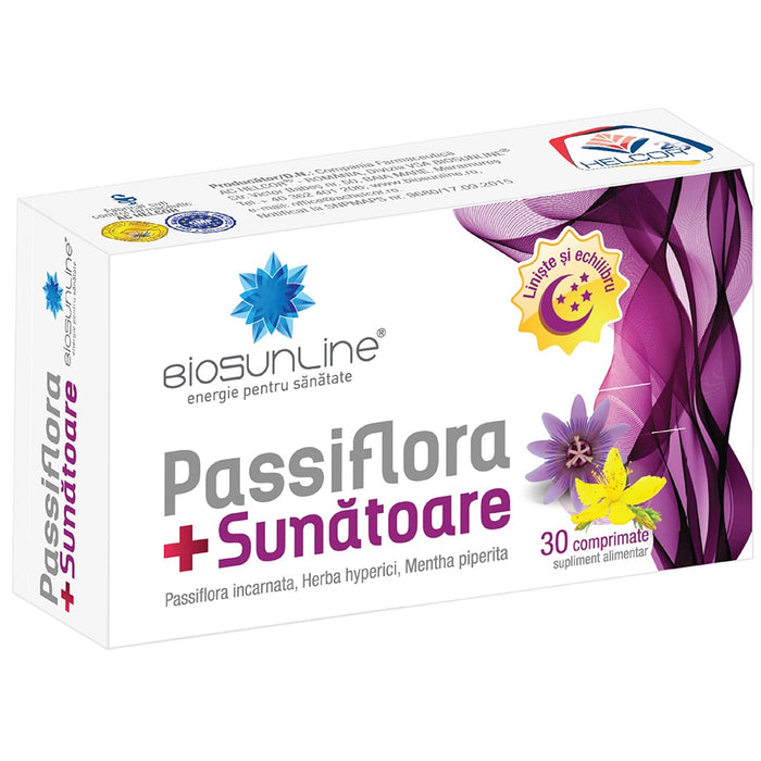 Supliment alimentar BioSunLine Passiflora + Sunătoare cu mentă, 30 comprimate