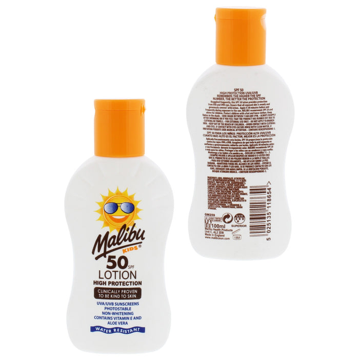 Loțiune protecție solară copii, Malibu, SPF 50, 100 ml, aloe vera