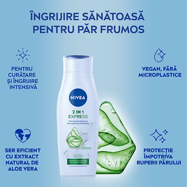 Șampon și balsam 2 în 1 Nivea Express cu aloe vera, 400 ml