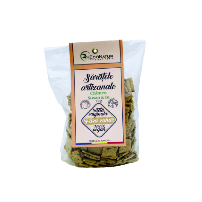 Sărățele artizanale Econatur cu chimen, fără zahăr, vegane, 150 g