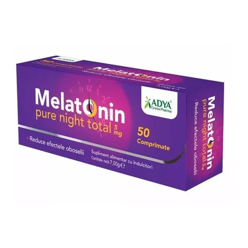 Supliment alimentar Adya Green Pharma Melatonin Pure Night Total, 5 mg, 50 comprimate