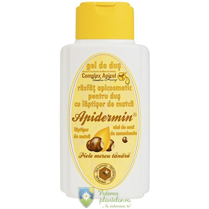 Gel de duș Complex Apicol Apidermin, cu lăptișor de matcă și ulei de macadamia, 250 ml