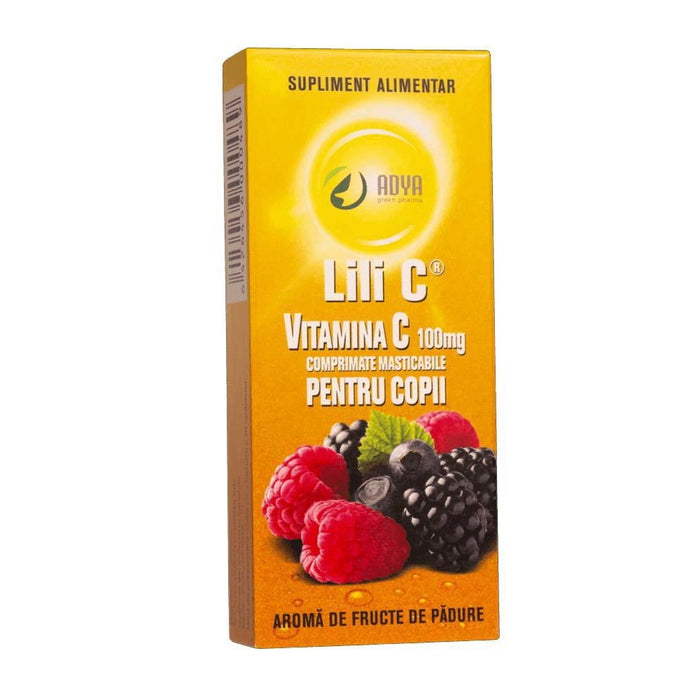 Supliment alimentar pentru copii Adya Green Pharma Lili C, vitamina C 100 mg, aromă de fructe de pădure, 30 comprimate