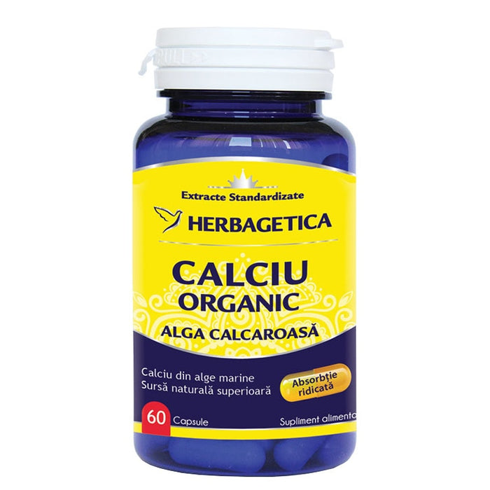 Supliment alimentar Herbagetica Calciu Organic din alge calcaroase, 60 capsule
