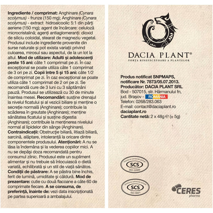 Supliment alimentar Dacia Plant Anghinare, 120 comprimate (2 x 60 comprimate)