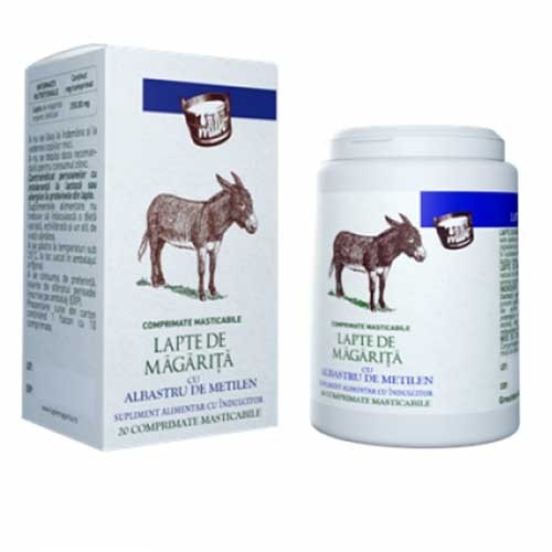 Supliment alimentar Sintofarm Lapte de măgăriță cu albastru de metilen, comprimate masticabile, 20 comprimate