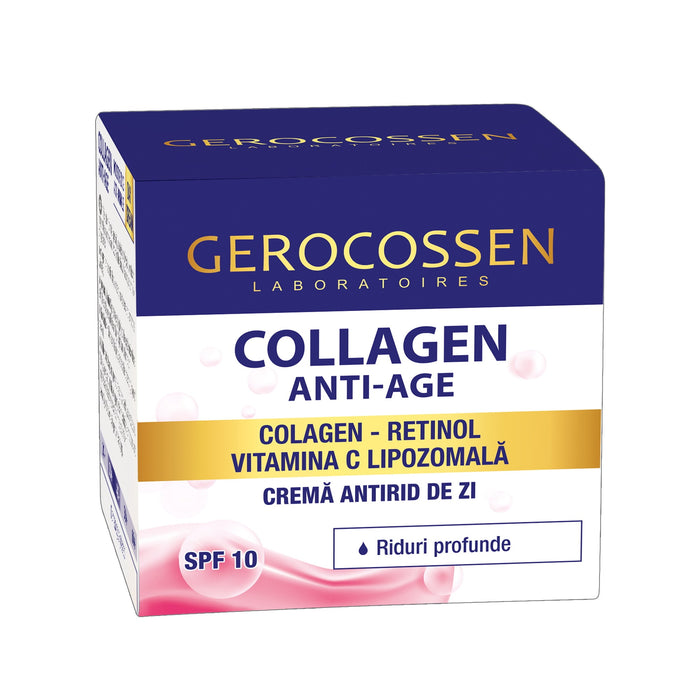 Cremă de față Gerocossen Collagen Anti-Age, de zi, cu colagen, retinol și vitamina C lipozomală, SPF 10, 50 ml