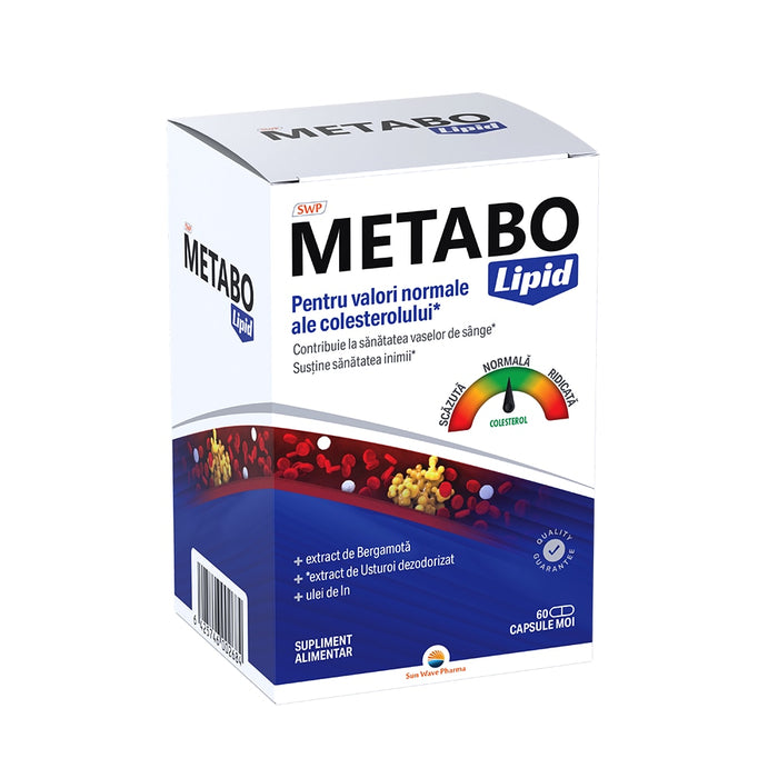 Supliment alimentar Sun Wave Pharma Metabo Lipid cu bergamotă, ulei de in și usturoi, 60 capsule moi