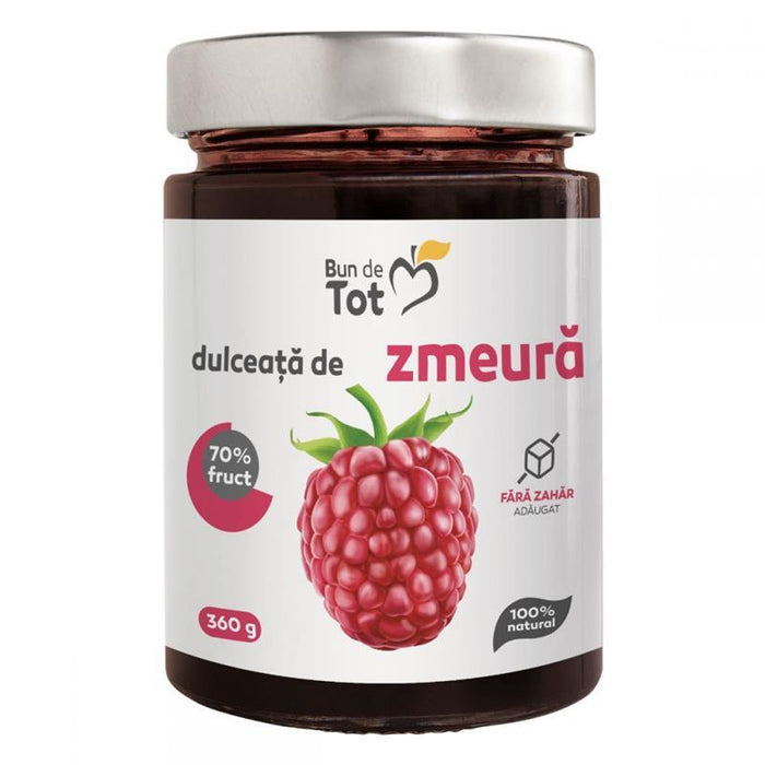 Dulceață de zmeură Bun de Tot, fără zahăr adăugat, 360 g